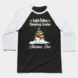 English Bulldog Sleeping Under Christmas Tree Funny Xmas Baseball T-Shirt